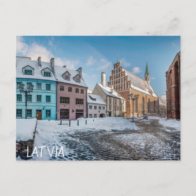Postal Centro de invierno nevado en Riga, Letonia (Anverso)