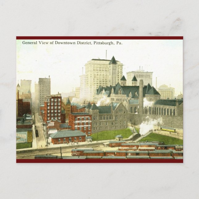 Postal Centro de la ciudad, Pittsburgh, 1915 Vintage (Anverso)