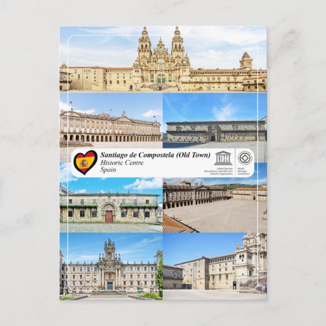 Postal Centro histórico de Santiago de Compostela de la U (Anverso)
