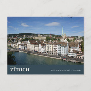 Postal Centro histórico de Zúrich junto al Limmat
