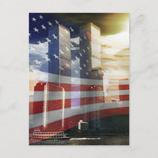 Postal Centro Mundial de Comercio con bandera