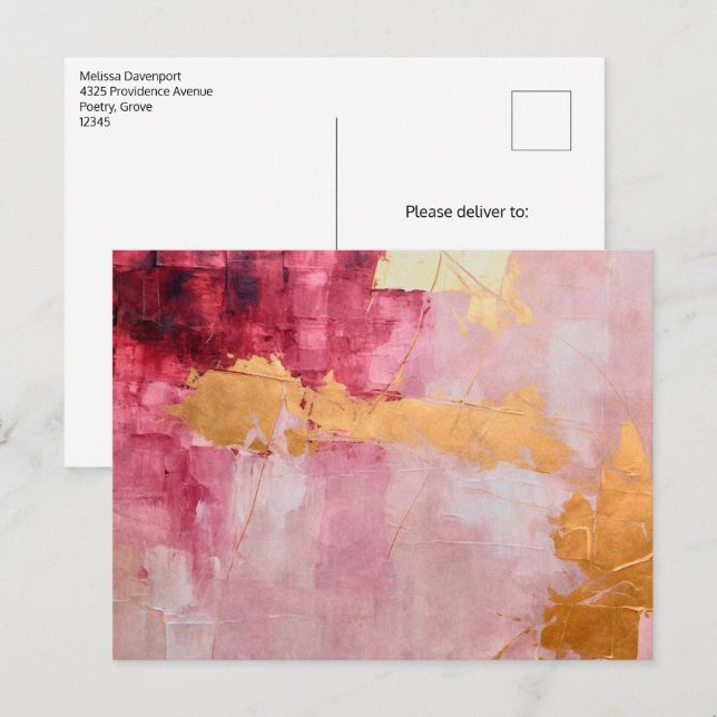 Postal Cepillo artístico estalla oro y rosa (Anverso / Reverso)