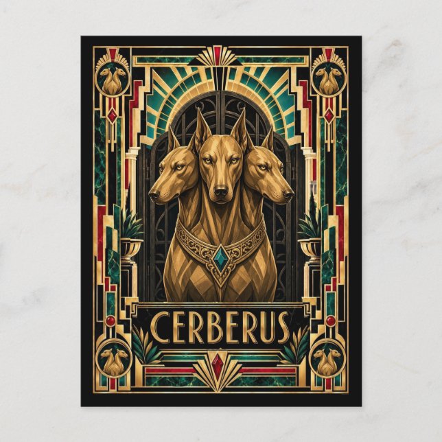 Postal Cérbero, Art Deco Mitológico (Anverso)