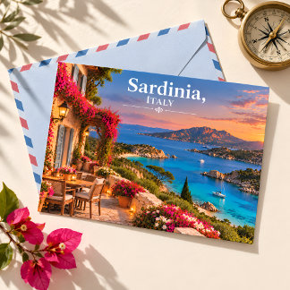 Postal Cerdeña Italia Atardecer Bahía Turquesa Viaje