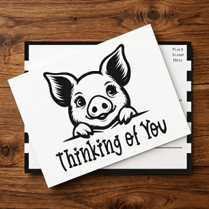 Postal Cerdito Adorable Pensando en Ti, Te Extraño, Cerdi