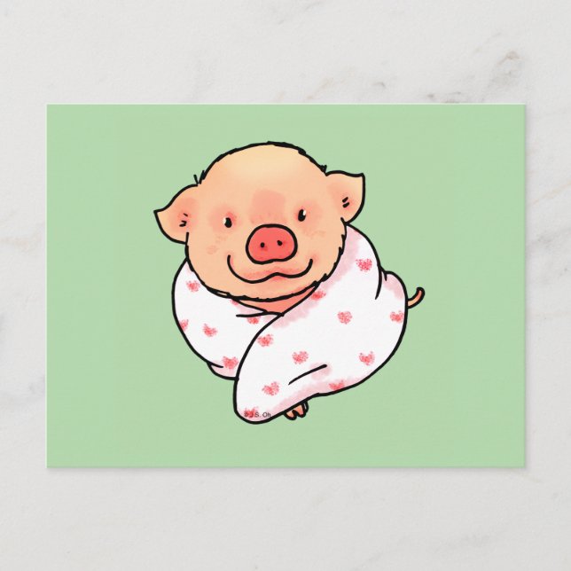 Postal Cerdito bebé lindo envuelto en manta (Anverso)