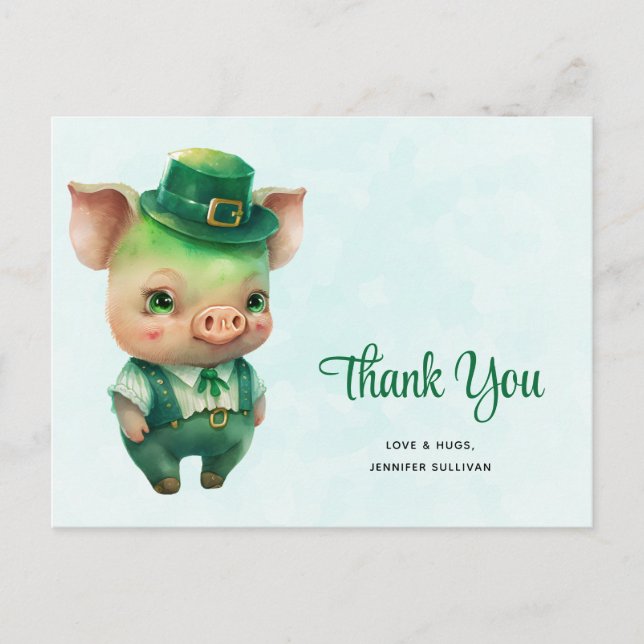 Postal Cerdito de cuento de hadas verde lindo en atuendo  (Anverso)