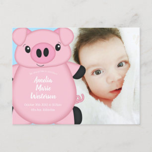 Postal Cerdo Baby Shower Farm Blue Boy