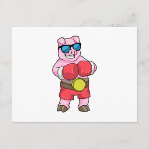 Postal Cerdo como boxeador con guantes de boxeo