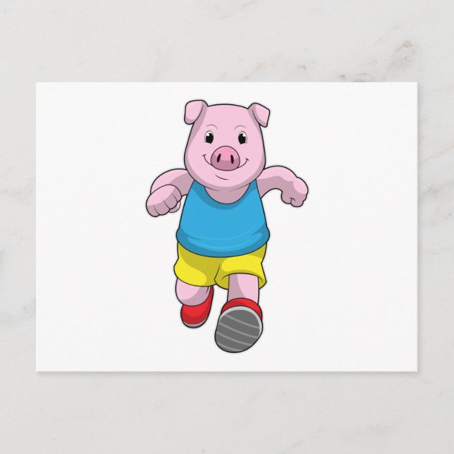 Postal Cerdo como corredor en carrera (Anverso)