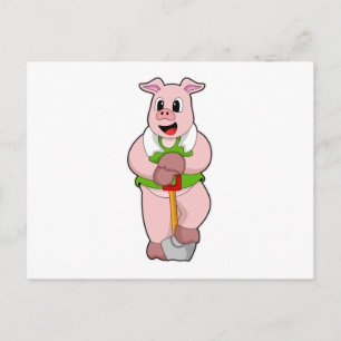 Postal Cerdo como granjero con pala