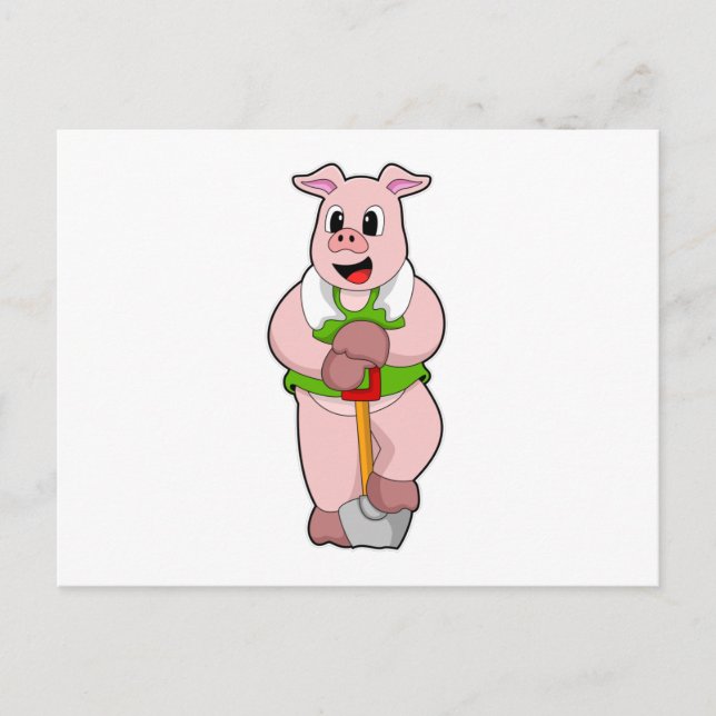 Postal Cerdo como granjero con pala (Anverso)