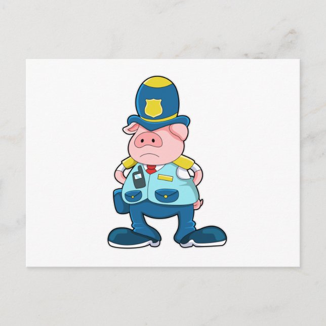 Postal Cerdo como oficial de policía con uniforme policia (Anverso)