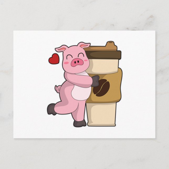 Postal Cerdo con café para llevar (Anverso)