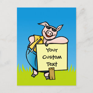Postal Cerdo con cartel