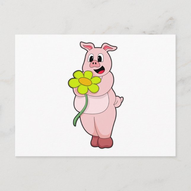 Postal Cerdo con flor amarilla (Anverso)