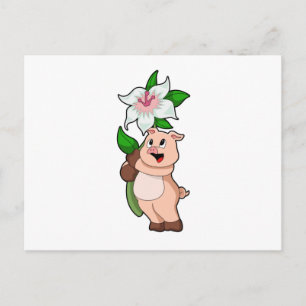 Postal Cerdo con Flor Lily