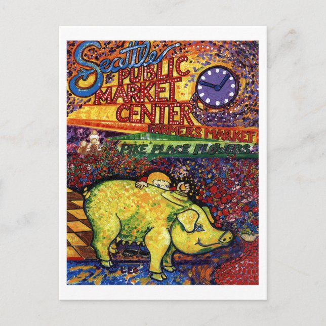 Postal Cerdo con flores (Anverso)