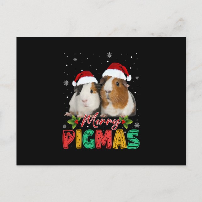 Postal Cerdo con pigmas con Santa Hat navidad graciosa (Anverso)