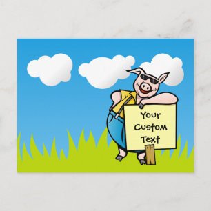 Postal Cerdo con signo