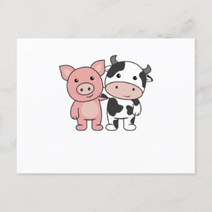 Postal Cerdo Cow Cogy Cute Farm Animales