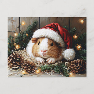 Postal Cerdo de Guinea con un Sombrero de Santa