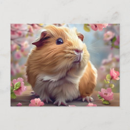 Postal Cerdo de Guinea en medio de flores de primavera