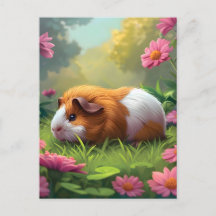 Cerdo De Guinea Entre Las Flores Rosa