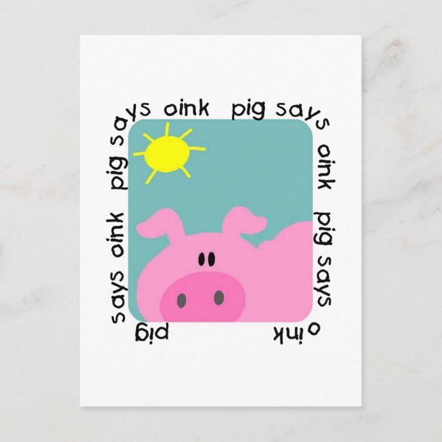 Postal Cerdo dice camisetas y regalos de Oink (Anverso)