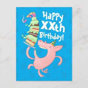 Postal Cerdo Divertido Añade La Edad Tarta De Cumpleaños 
