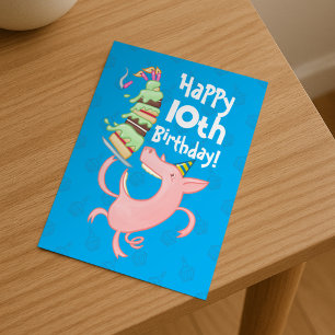 Postal Cerdo Divertido Añade La Edad Tarta De Cumpleaños 