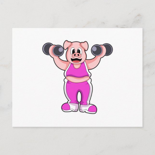 Postal Cerdo en Bodybuilding with Dumbbels (Anverso)