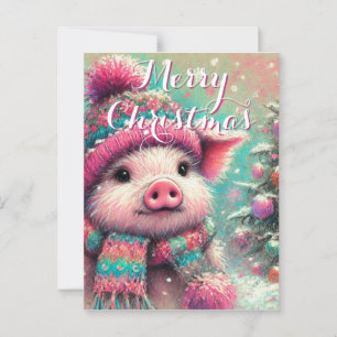 Postal Cerdo en escarlata Snowflakes Navidades personaliz