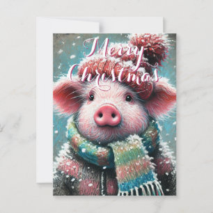 Postal Cerdo en escarlata Snowflakes Navidades personaliz