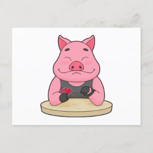 Postal Cerdo jugando póquer con cartas de póquer