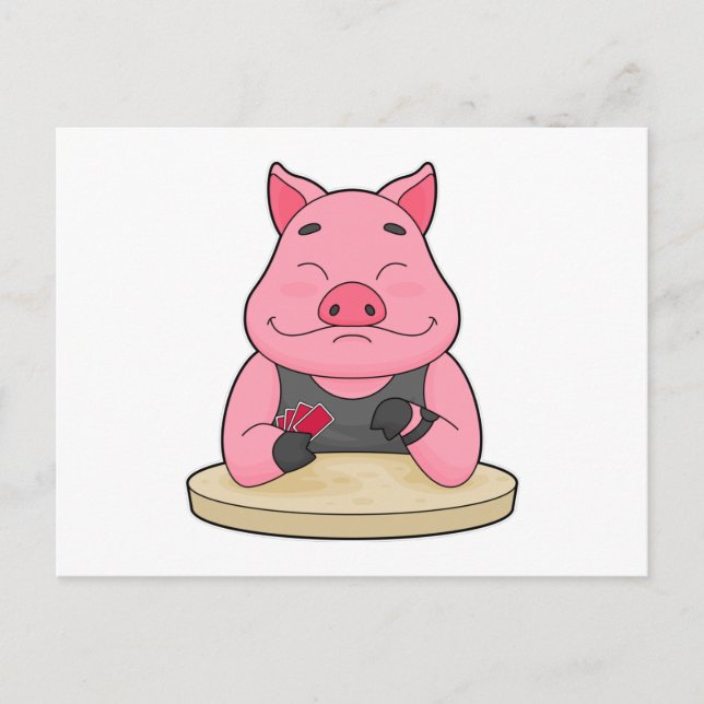 Postal Cerdo jugando póquer con cartas de póquer (Anverso)