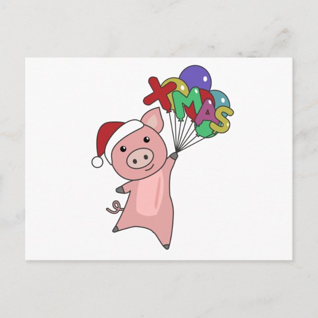 Postal Cerdo Merry Christmas Animals Cerdos (Anverso)