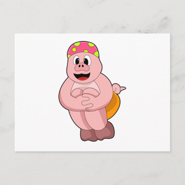 Postal Cerdo saltando al agua (Anverso)