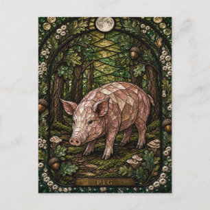 Postal Cerdo, vidrio emplomado de bellota
