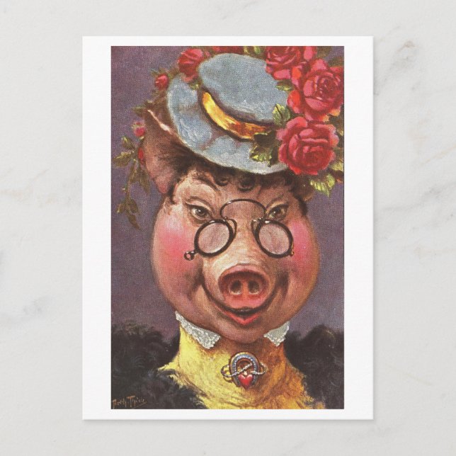 Postal Cerdo Vintage Fancy (Anverso)