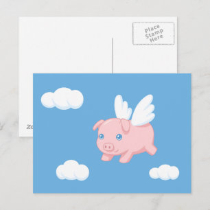 Postal Cerdo Volador - Cerdito Adorable con Alas