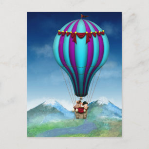 Postal Cerdo volador - globo - arriba y lejos