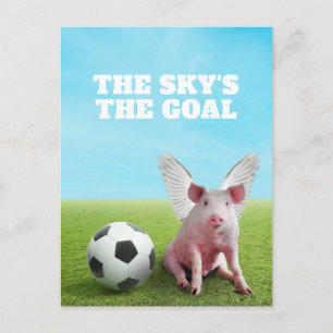 Postal Cerdo volador rosa fútbol cita divertida e inspira