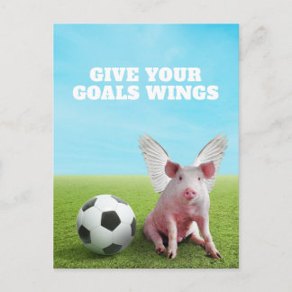 Postal Cerdo volador rosa fútbol cita divertida e inspira