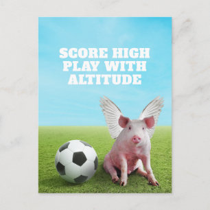 Postal Cerdo volador rosa fútbol cita divertida e inspira