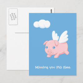 Postal Cerdo Volador Te Extraño