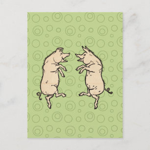 Postal Cerdos Antiguos Bailando: Travieso Jig de Cerdito 