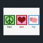 Postal Cerdos de amor por la paz<br><div class="desc">Señal de paz,  corazón y un cerdo de bonito con cola rizada. ¡Oink!</div>