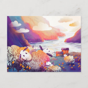 Postal Cerdos en las montañas cercanas al lago