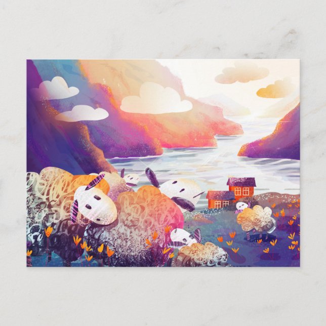 Postal Cerdos en las montañas cercanas al lago (Anverso)